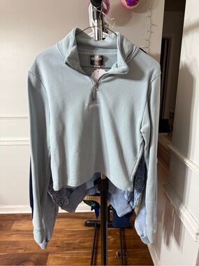 MOTHER Pale Blue Quarter-Zip Cropped Turtleneck Sweater